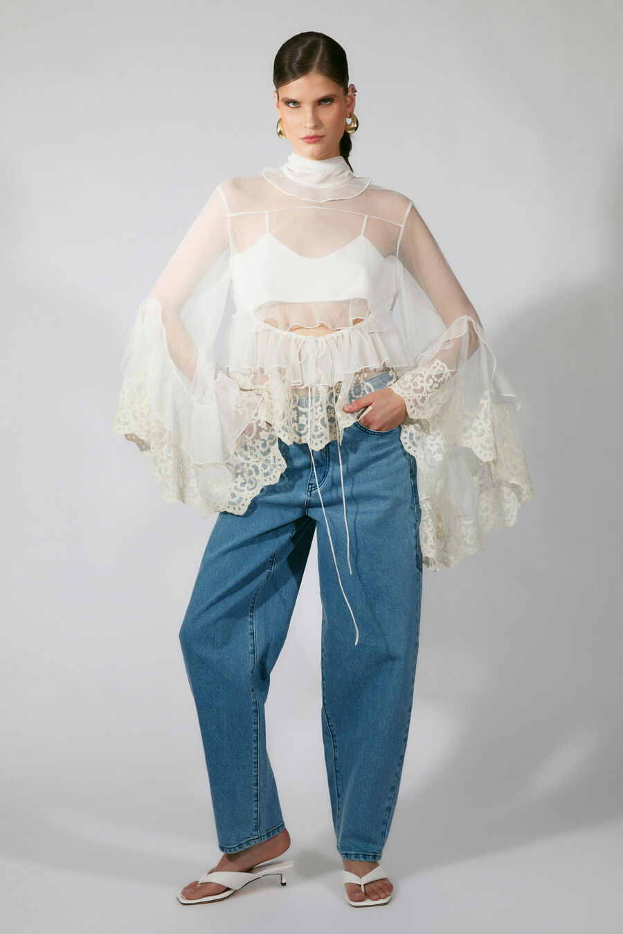 Anyssa Lace Edge Ruffle Blouse
