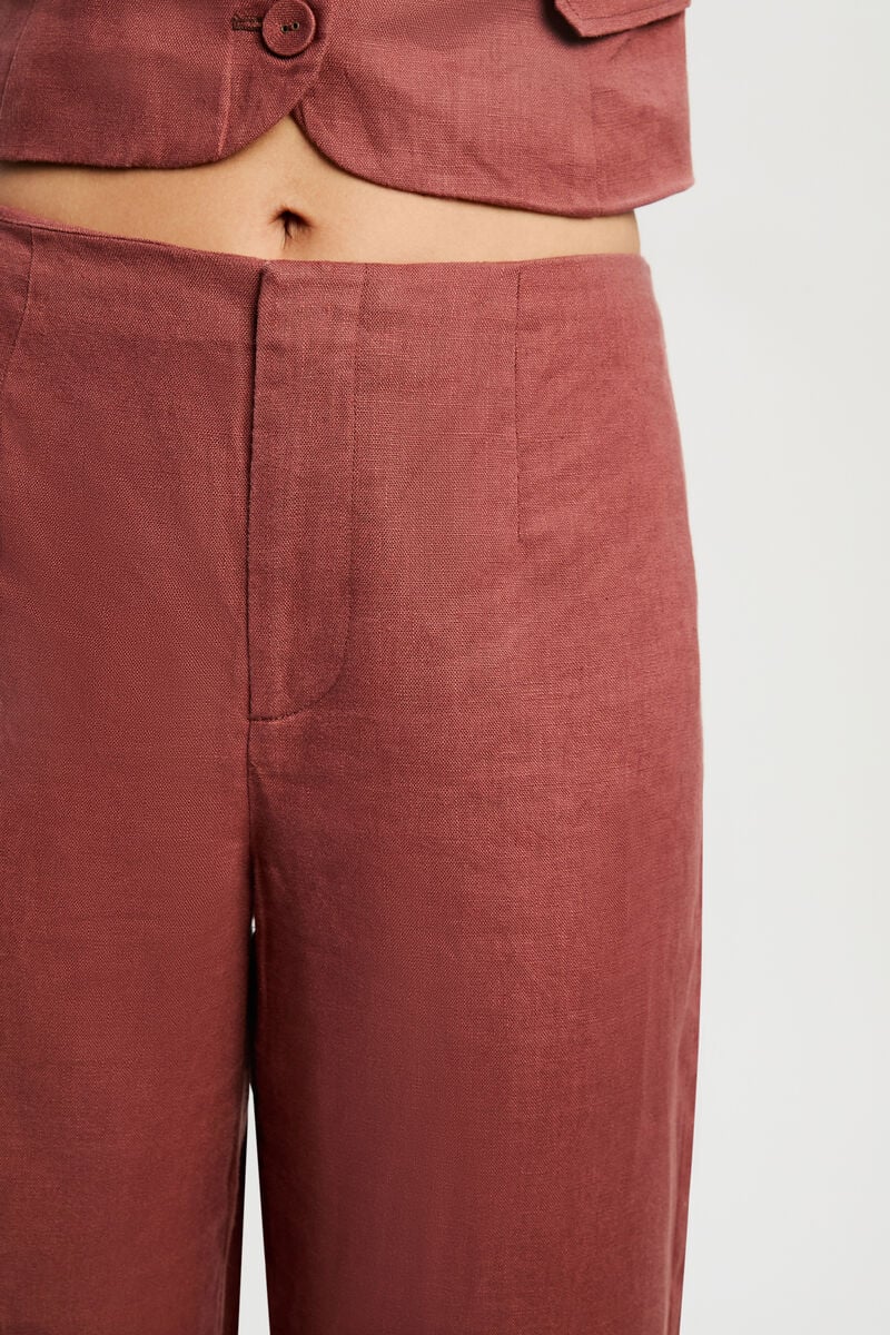 DOMENICA MID RISE LINEN PANT in colour Chestnut