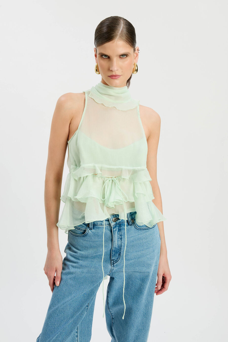 CYNTHIA RUFFLE BLOUSE in colour Peppermint