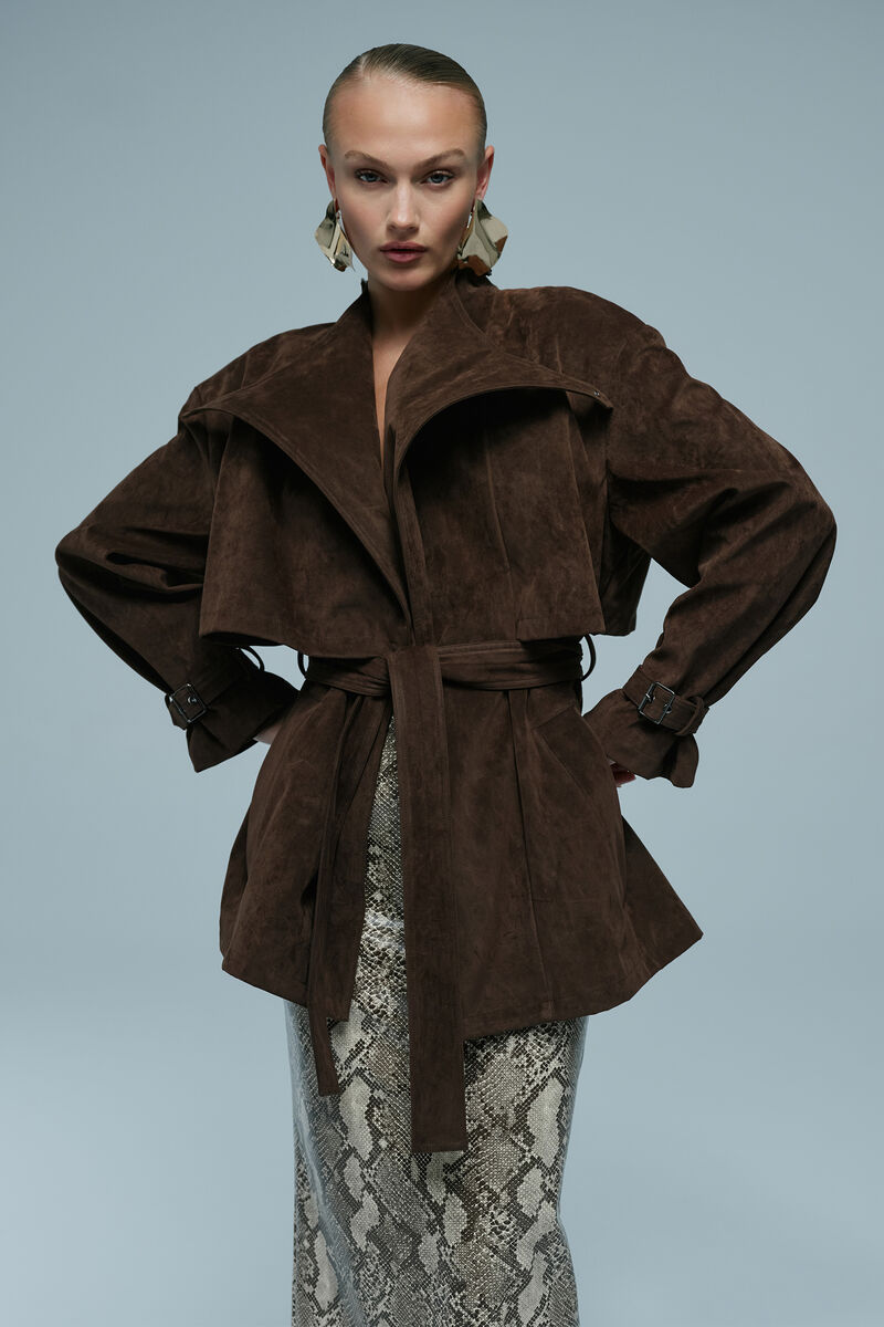 VERONICA VEGAN SUEDE JACKET in colour Dark Chocolate