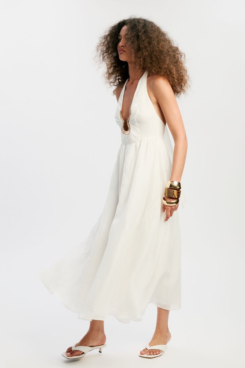 CAVARLY RAMIE HALTER DRESS in colour Ivory